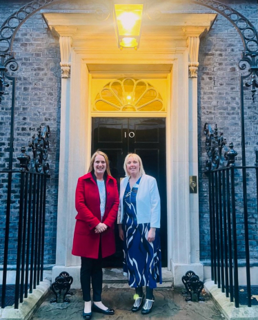 Virginia Crosbie MP with training co-ordinator Bethan McCrohan of Babcock outside 10 Downing Street