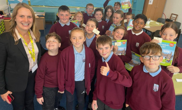 Local MP Virginia Crosbie with Ysgol Llanfawr Year 6 students